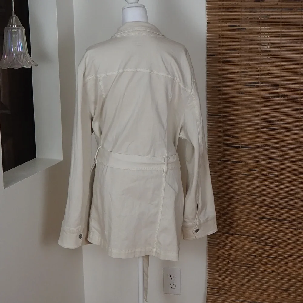 NWT J. Jill Cream Denim Belted Duster Trench Coat Size 3X Light Jacket in Barley - Picture 4 of 16